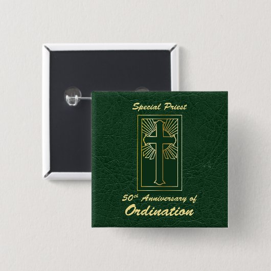 Priester 50 Jubiläum der Ordination Leder Look Button (Vorne & Hinten)