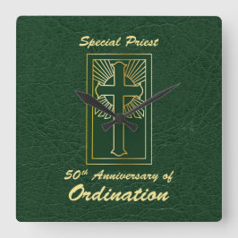 Priester 50 Jubiläum der Ordination Leder Look Quadratische Wanduhr