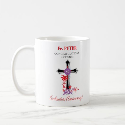Priester 50. Ordination Jubiläum Black Cross Kaffeetasse (Links)