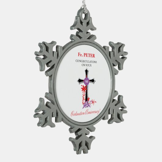 Priester 50. Ordination Jubiläum Black Cross Schneeflocken Zinn-Ornament (Links)