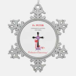 Priester 50. Ordination Jubiläum Black Cross Schneeflocken Zinn-Ornament