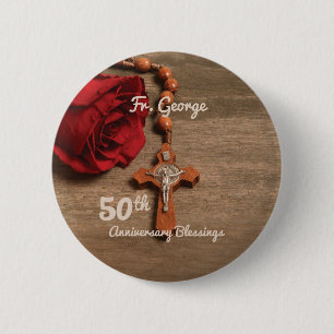Priester 50. Weihejubiläum Rose und Rosenkranz Button