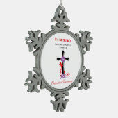 Priester 55. Ordination Jubiläum Schwarzes Kreuz Schneeflocken Zinn-Ornament (Links)
