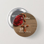 Priester 5. Ordination Jubiläum Rose und Rosary Button (Vorne & Hinten)