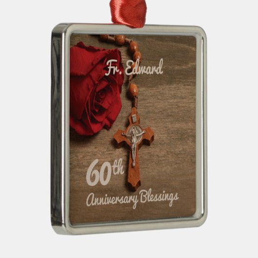Priester 60. Ordination Jubiläum Rose und Rosary Ornament Aus Metall (Rechts)