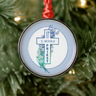 Priester Cross Blume Personalisiert Ornament Aus Metall