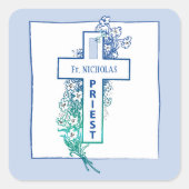 Priester Cross Blume Personalisiert Quadratischer Aufkleber (Vorderseite)