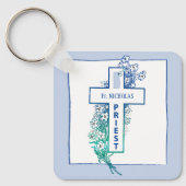 Priester Cross Blume Personalisiert Schlüsselanhänger (Vorderseite)