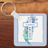 Priester Cross Blume Personalisiert Schlüsselanhänger (Vorderseite)