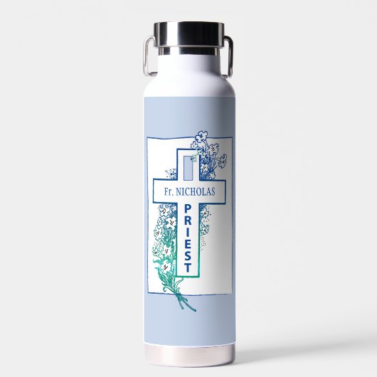 Priester Cross Blume Personalisiert Trinkflasche (Vorne)