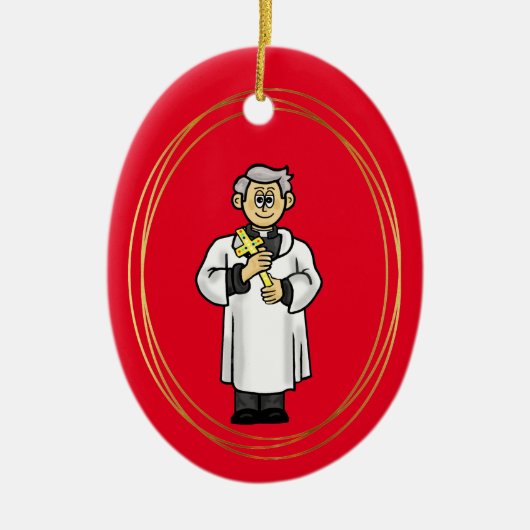 Priester mit Kreuzweihnachtsfeier Keramik Ornament (Vorne)