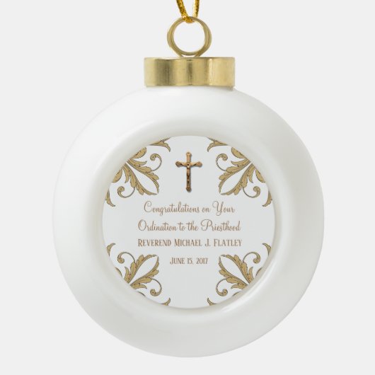 Priester-Ordination für Gold-Crucifix-Dekorative G Keramik Kugel-Ornament (Vorderseite)