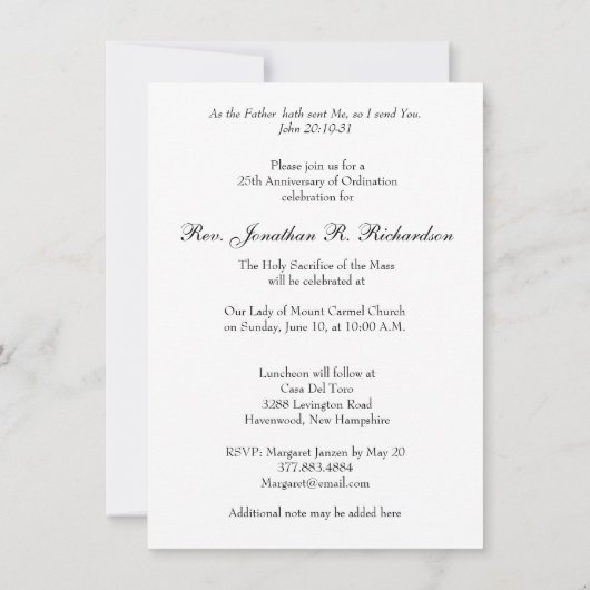 Priester-Ordination Jubiläum Goldenes Jubiläum 50. Einladung (Rückseite)