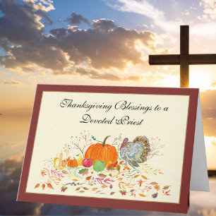 Priester Truthahn mit Kürbis Thanksgiving-Feiertag Karte