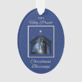 Priester Weihnachten Segnungen, Krippe auf Blau Ornament (Vorderseite)