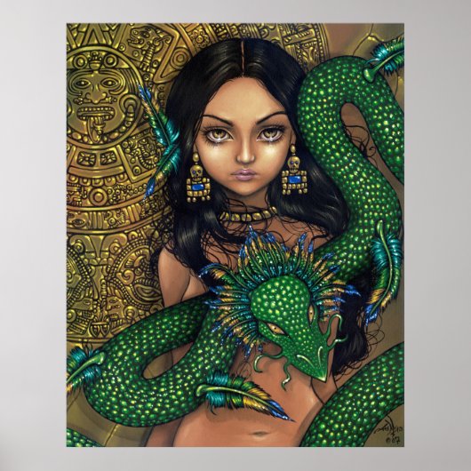 Priesterin von Quetzalcoatl Art Print Aztec Dragon Poster (Vorne)