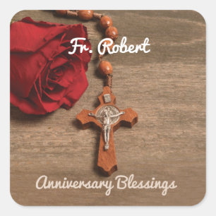 Priesterordnung Rote Rose und Rosary Quadratischer Aufkleber