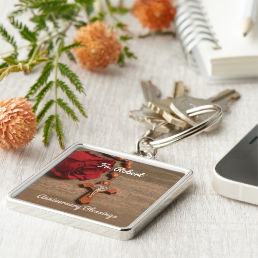 Priesterordnung Rote Rose und Rosary Schlüsselanhänger (Seite)