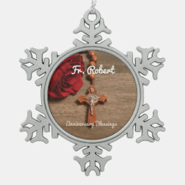 Priesterordnung Rote Rose und Rosary Schneeflocken Zinn-Ornament