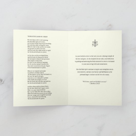 Priestertum Foto Gebetsschrift Religiöse Karte (Innenseite)