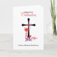 Priesterweihe Schwarzes Kreuz mit roten Schwüngen