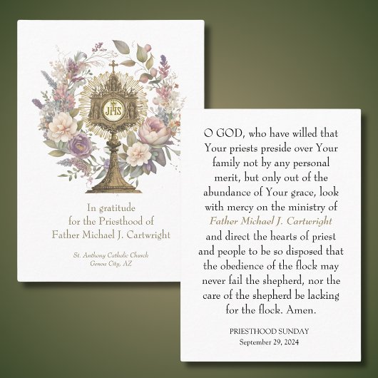 PRIESTHOOD SONNTAG PERSONALISIERT PRAYER CARDS PLATZKARTE