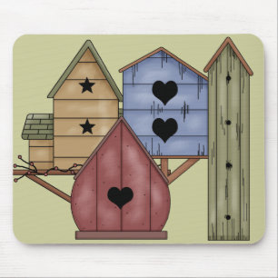Prim Birdhouse Cluster Mousepad