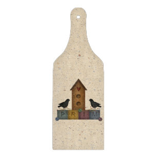 Prim Birdhouse Glas Cutting Board Schneidebrett