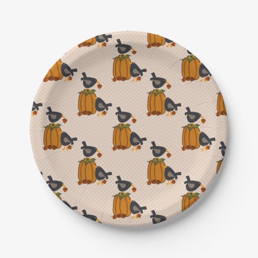 Prim Crows and Pumpkins Custom Paper Tellers 7" Pappteller (Vorderseite)