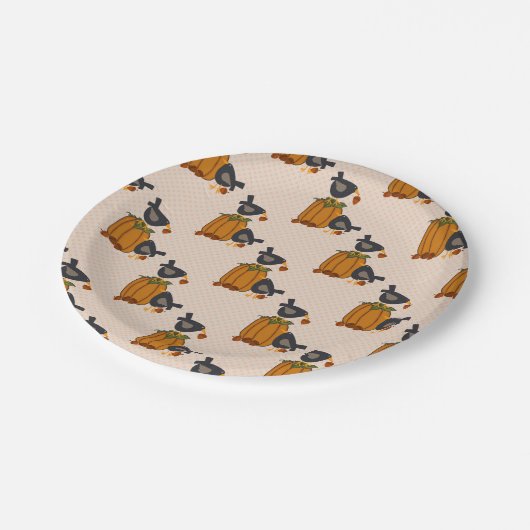 Prim Crows and Pumpkins Custom Paper Tellers 7" Pappteller (Schrägansicht)