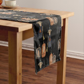 Prim Hexe, Katze und Pumpkins | Halloween Kurzer Tischläufer (Beispiel)