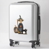 Prim Hexe mit Broom Pumpkin Kat Niedliches Hallowe Aufkleber (Koffer)