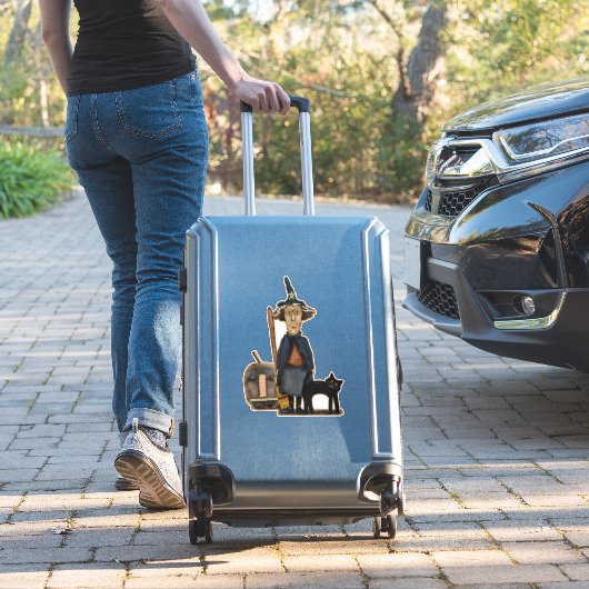 Prim Hexe mit Broom Pumpkin Kat Niedliches Hallowe Aufkleber (Koffer Insitu)