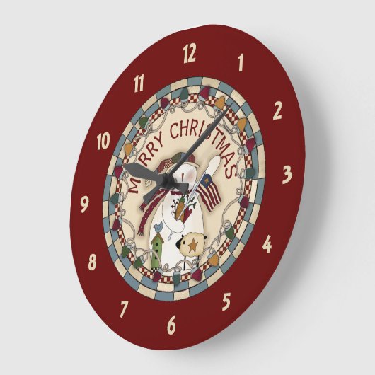 Prim Merry Christmas Snowmen Große Wanduhr (Winkel)