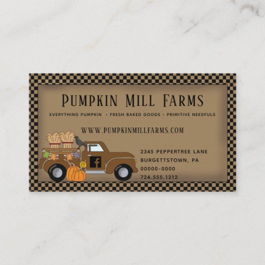 PRIM PUMPKIN LANDWIRTSCHAFT VINTAGER LKW VISITENKARTE (Vorderseite)