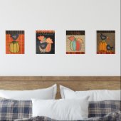 Prim Pumpkins und Crow Erntedank Fall Folklorekuns Bilderwand Sets (Schlafzimmer)