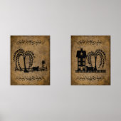 Prim Saltbox House Willow Trees and Sheep Bilderwand Sets (Vorderseite)