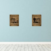 Prim Saltbox House Willow Trees and Sheep Bilderwand Sets (Holzboden)