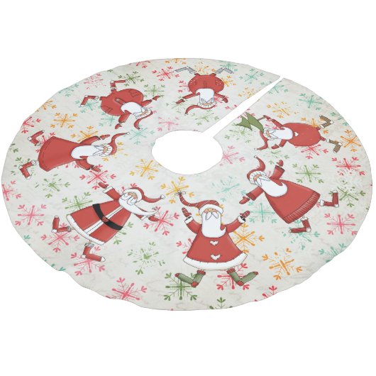 Prim Santas on Colorful Snowflakes Treppenhaus Roc Polyester Weihnachtsbaumdecke (Schrägansicht)