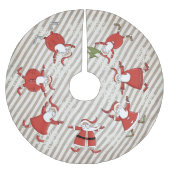 Prim Santas on Gray Stripe Holiday Tree Skirt Polyester Weihnachtsbaumdecke (Vorderseite)
