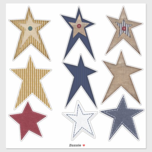 Prim Stars fühlen Burlap Look Spaß Aufkleber (Blatt)