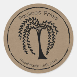 Prim Willow Tree Silhouette für Handwerkskunst Runder Aufkleber