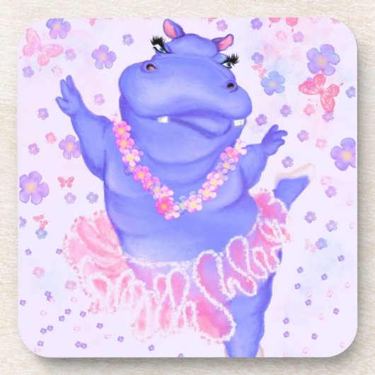 Prima Ballerina Hippo - Happy Dancer Getränkeuntersetzer (Vorderseite)