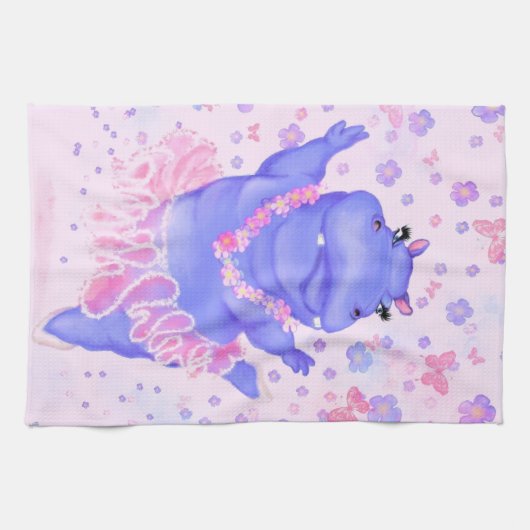 Prima Ballerina Hippo - Ihren Namen / Text hinzufü Geschirrtuch (Horizontal)