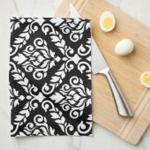 Prima Damask Big Ptn White auf Black Geschirrtuch (Viertel Falte)