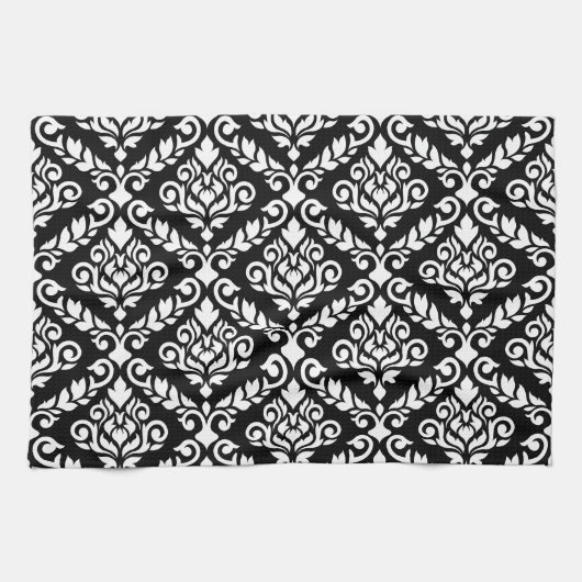 Prima Damask Big Ptn White auf Black Geschirrtuch (Horizontal)