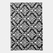 Prima Damask Big Ptn White auf Black Geschirrtuch (Vertikal)