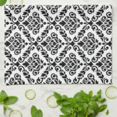 Prima Damask Muster Black auf Weiß Geschirrtuch (Gefaltet)