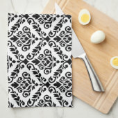 Prima Damask Muster Black auf Weiß Geschirrtuch (Viertel Falte)