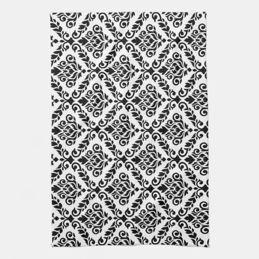 Prima Damask Muster Black auf Weiß Geschirrtuch (Vertikal)